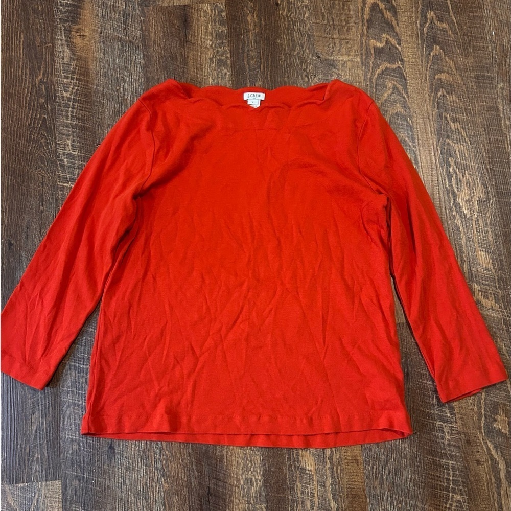 J. Crew Orange Scallop Neck 3/4 Sleeve Top Size L